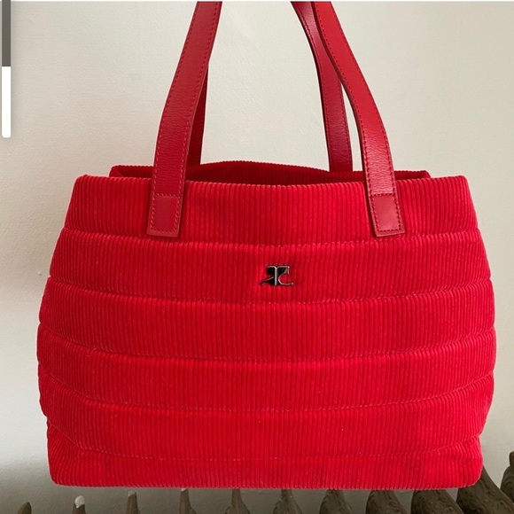 Courreges Handbags - COURREGES Red Corduroy Purse Hand Bag NWOT